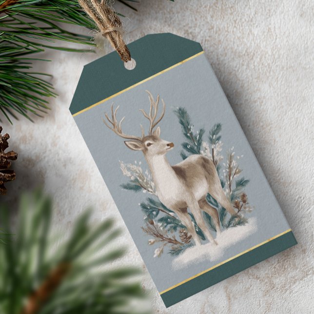 Elegant Winter Deer Christmas Presentetikett (Elegant Woodland Deer Christmas Gift Tag)