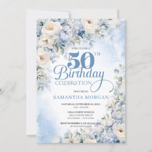 Elegant Winter Dusty Blue och Ivory Flowers Inbjudningar