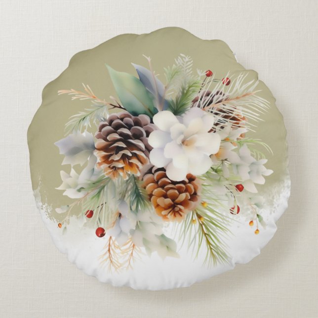 Elegant Winter Evergreen Baby Shower Party Rund Kudde (Baksidan)