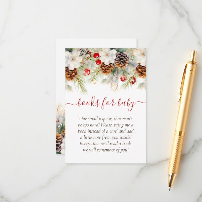 Elegant Winter Evergreen Bokar för Baby Tilläggskort (Fram/Back In Situ)