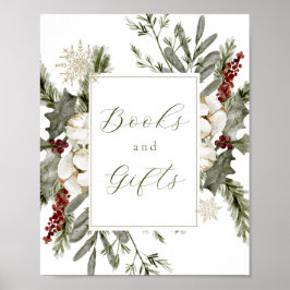 Elegant Winter Evergreen Bokar och presenttecken Poster
