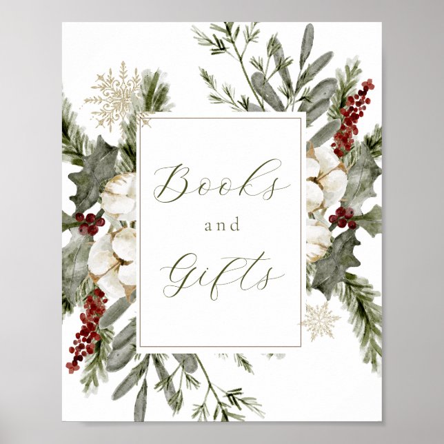 Elegant Winter Evergreen Bokar och presenttecken Poster (Framsidan)
