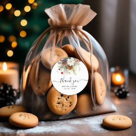 Elegant Winter Evergreen Bröllop Tack Runt Klistermärke