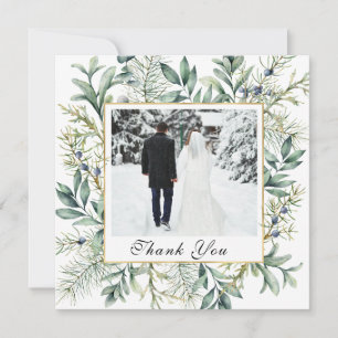 Elegant Winter Evergreen Eucalyptus Photo Bröllop Tack Kort