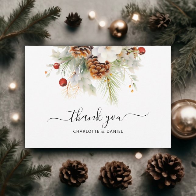 Elegant Winter Evergreen & Rowan Bröllop Tack Kort (Winter Evergreen & Rowan Wedding Thank You)