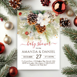 Elegant Winter Evergreen Watercolor Baby Shower Inbjudningar
