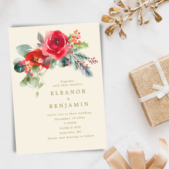 Elegant Winter Floral Wedding Christmas December Inbjudningar (Skapare uppladdad)