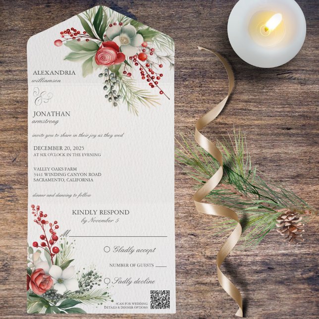 Elegant Winter Flowers, Berries & Gräs QR Code (Also available without QR code. )