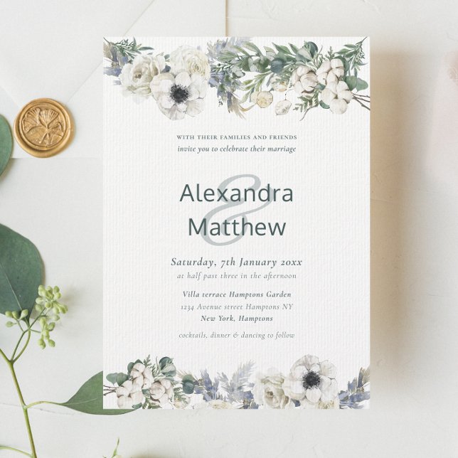 Elegant Winter Flowers Rustic Bröllop Inbjudningar (Elegant Winter Flowers Rustic Wedding Invitation)