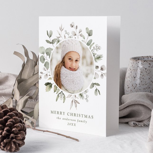 Elegant Winter Foliage and Snowbär Photo Helgkort (Skapare uppladdad)