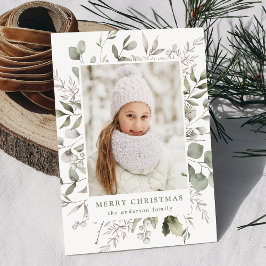 Elegant Winter Foliage and Snowbär Photo Julkort