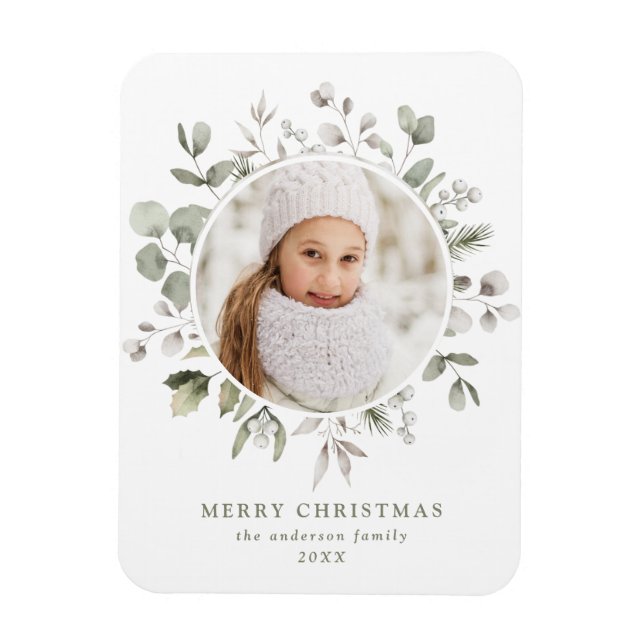 Elegant Winter Foliage and Snowbär Photo Magnet (Vertikal)