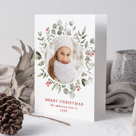 Elegant Winter Foliage och Holly Berries Photo Helgkort