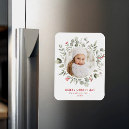 Elegant Winter Foliage och Holly Berries Photo Magnet