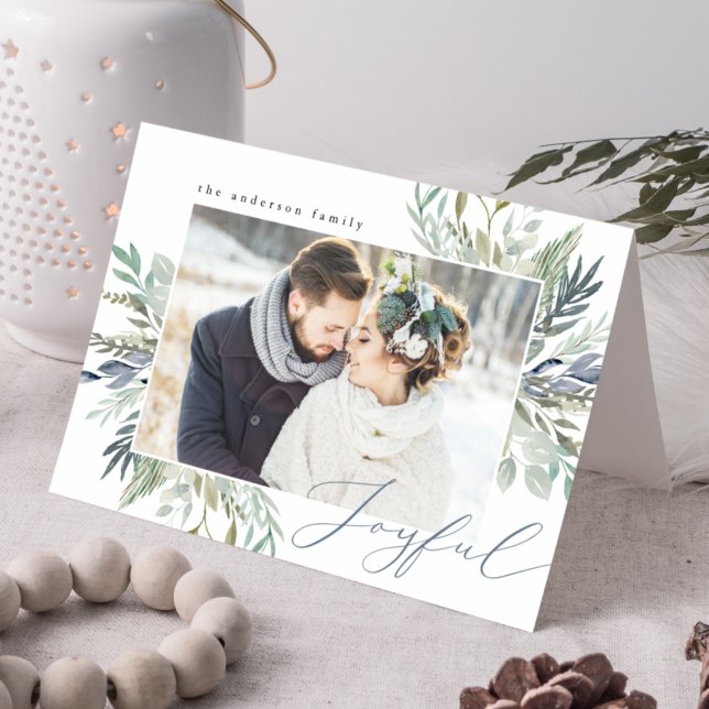 Elegant Winter Foliage Ram | Mappat Helgdag-kort Helgkort (Skapare uppladdad)