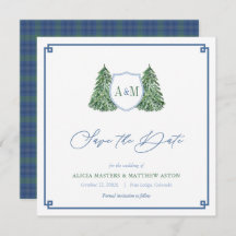 Elegant Winter Forest Bröllop Monogram Tartan