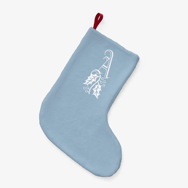 ELEGANT WINTER Frost Blue Holly Monogram Liten Julstrumpa (Framsidan (Hängande))