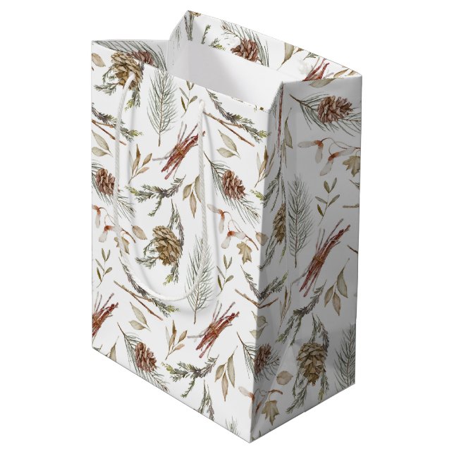 Elegant Winter Gift Bag med Pinecones (Baksidan Vinklad)