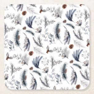 Elegant Winter Gräs Botanicals Helgdag Underlägg Papper Kvadrat