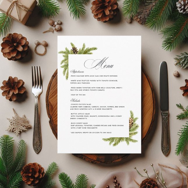 Elegant Winter Gräs jul Bröllop Charm Meny (Elegant Winter Pines Christmas Wedding Charm Menu)