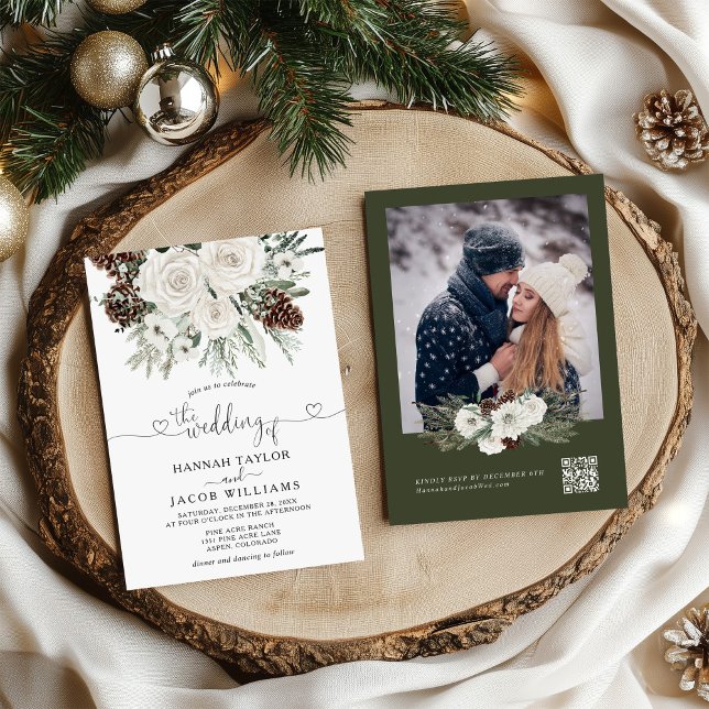 Elegant Winter Gräs QR-koden OSA Bröllop Inbjudningar (Skapare uppladdad)