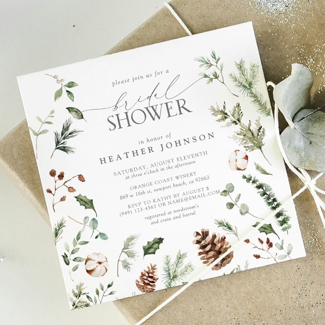 Elegant Winter Gräs Watercolor Möhippa Inbjudningar (Bridal Shower Invitation!)