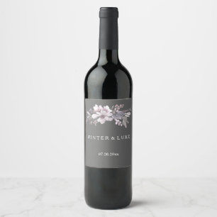 Elegant Winter Grått Blommigt Bröllop Vin-etikett Vinflaska Etikett
