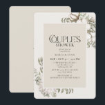 Elegant Winter Greenery Blommigt Couples Shower Inbjudningar<br><div class="desc">Vinterparets Shower-inbjudan med en vattenfärg evergreen grey med vita blommor runt ram för ett unikt chic-utseende</div>
