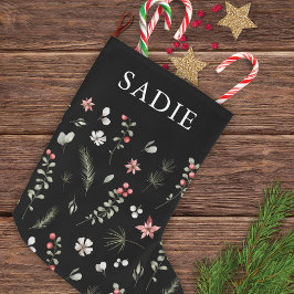 Elegant Winter Greenery Botanical Black Stor Julstrumpa