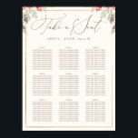Elegant Winter Greenery Bröllop-sittdiagram Poster<br><div class="desc">Styr dina gäster till deras platser med vår sittplatsplan. Med en beige bakgrund som är försedd med vinter-grön,  hollybär,  gräs-koner och bladverk överst,  tillkännages "Ta ett säte" i chicens manustypografi,  med platshållare för 9 bord.</div>