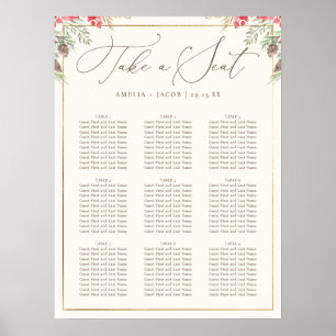 Elegant Winter Greenery Bröllop-sittdiagram Poster