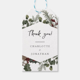 Elegant Winter Greenery Bröllop Tack Märkres Presentetikett