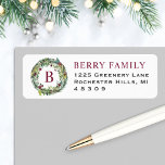 Elegant Winter Greenery Burgundy Monogram andedräk Returadress Etikett<br><div class="desc">Lägg i kuverten i stil i julhelgen! Den här julreturadressetiketten har en vinter-blommigt med en grön vattenfärgsutandning som ramar in en anpassningsbar burgundy/vin-röd monogramtext tillsammans med elegant burgundröd efternamnstext och mörk grått-returadress- som kan vara personlig.</div>
