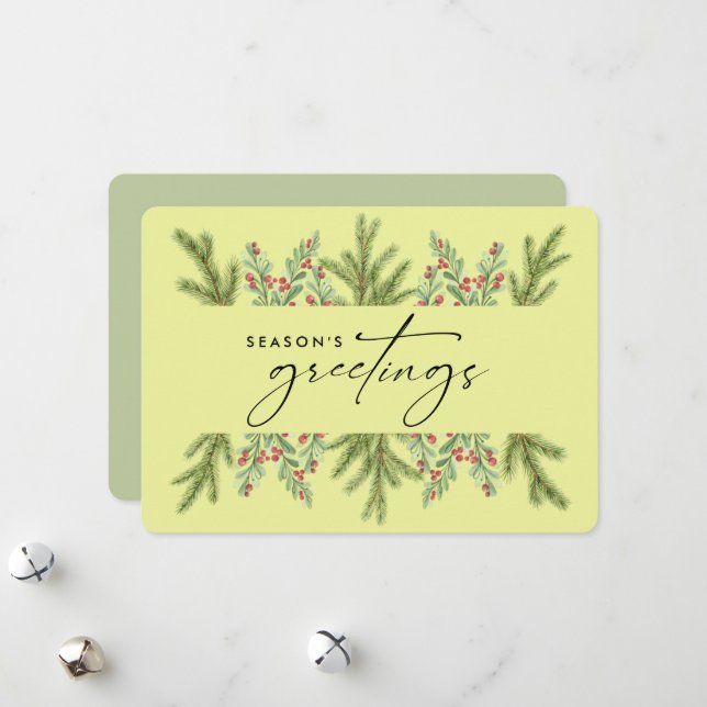 Elegant Winter Greenery Business ADD-LOGOTYP Julkort (Fram/Back In Situ)