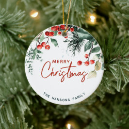 Elegant Winter Greenery God jul Anpassningsbar Julgransprydnad Keramik