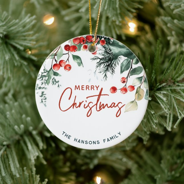 Elegant Winter Greenery God jul Anpassningsbar Julgransprydnad Keramik (Träd)