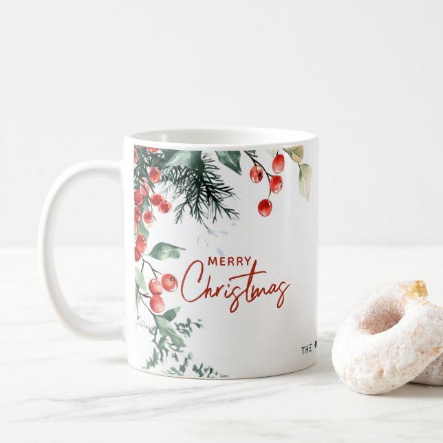 Elegant Winter Greenery God jul Anpassningsbar Kaffemugg (Med munk)