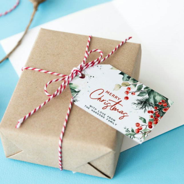 Elegant Winter Greenery God jul Anpassningsbar Presentetikett (Skapare uppladdad)