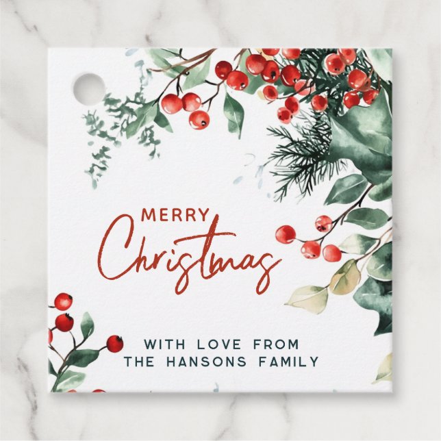 Elegant Winter Greenery God jul Gåvor Etiketter (Framsida)