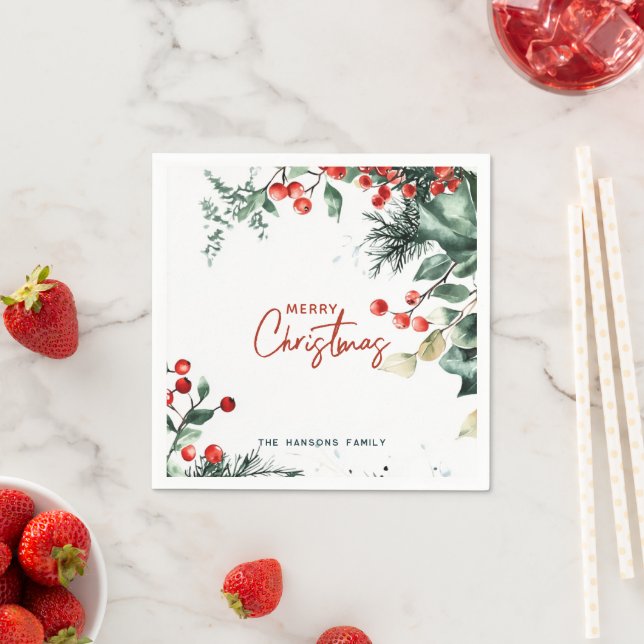 Elegant Winter Greenery God jul Pappersservett (Insitu)