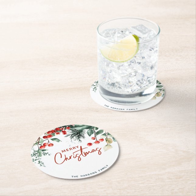 Elegant Winter Greenery God jul Underlägg Papper Rund (Insitu)