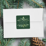 Elegant Winter Greenery Helgdag Returadress Fyrkantigt Klistermärke<br><div class="desc">Lägg till en personlig i kuverten med våra vintergröna returetiketter. Returetiketterna i fyrkantiga helgdag har vattenfärgsfärgers löv för grönt som anger ditt namn och adress med mörk grönt bakgrund. Adressetiketterna i grönten är perfekt till använda med helgdagskort,  helgdag,  bröllop och vardaglig använda.</div>