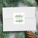 Elegant Winter Greenery Helgdag Returadress Fyrkantigt Klistermärke<br><div class="desc">Lägg till en personlig i kuverten med våra vintergröna returetiketter. Returetiketterna i fyrkantiga helgdag har löv för grönt av vattenfärg som anger ditt namn och adress. Adressetiketterna i grönten är perfekt till använda med helgdagskort,  helgdag,  bröllop och vardaglig använda.</div>