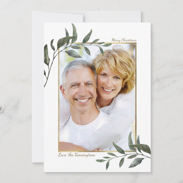 Elegant Winter Greenery jul Helgdag Photo Julkort (Framsida)
