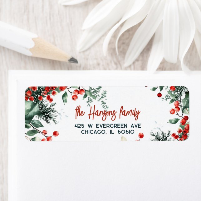 Elegant Winter Greenery jul Returadress Etikett (Insitu)
