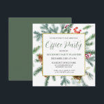 Elegant Winter Greenery Julkontoret Party Inbjudningar<br><div class="desc">Den här kvadratiska DIY-mallen har en guld ram som är dekorerad med gräs grenar,  röda bär och gräs-koner. Mycket tomt utrymme ge är en öppen och elegant känsla.</div>