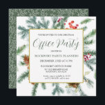 Elegant Winter Greenery Julkontoret Party Inbjudningar<br><div class="desc">Den här kvadratiska DIY-mallen har en guld ram som är dekorerad med gräs grenar,  röda bär och gräs-koner. Mycket tomt utrymme ge är en öppen och elegant känsla.</div>