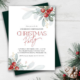 Elegant Winter Greenery Office jul Party Inbjudningar