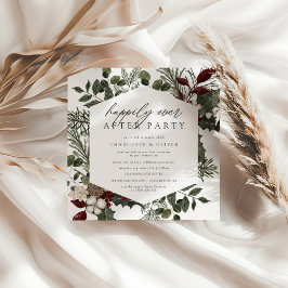 Elegant Winter Greenery Photo Elopement Bröllop Inbjudningar