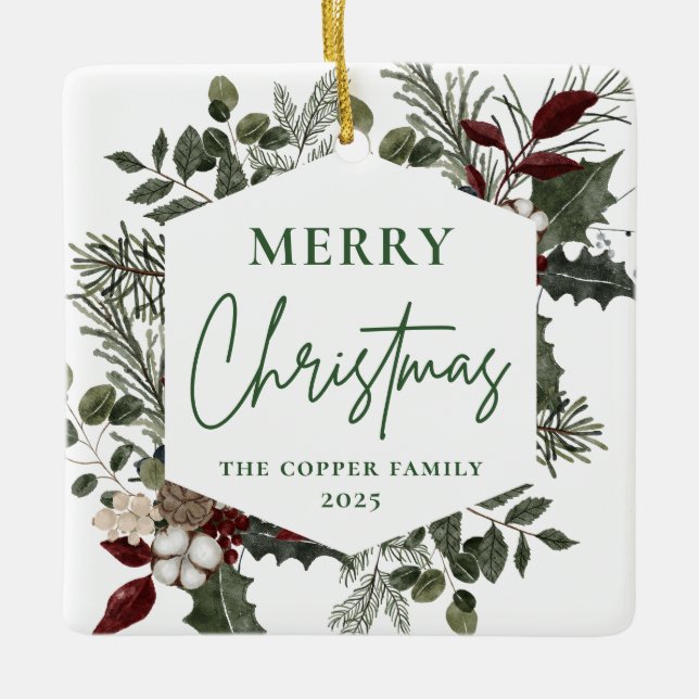 Elegant Winter Greenery Photo jul Julgransprydnad Keramik (Framsida)